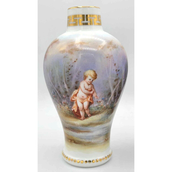 Antique Dresden Hand-Painted Pair of 7 1/4"H Vases. Work of Art. - Picture 14 of 16